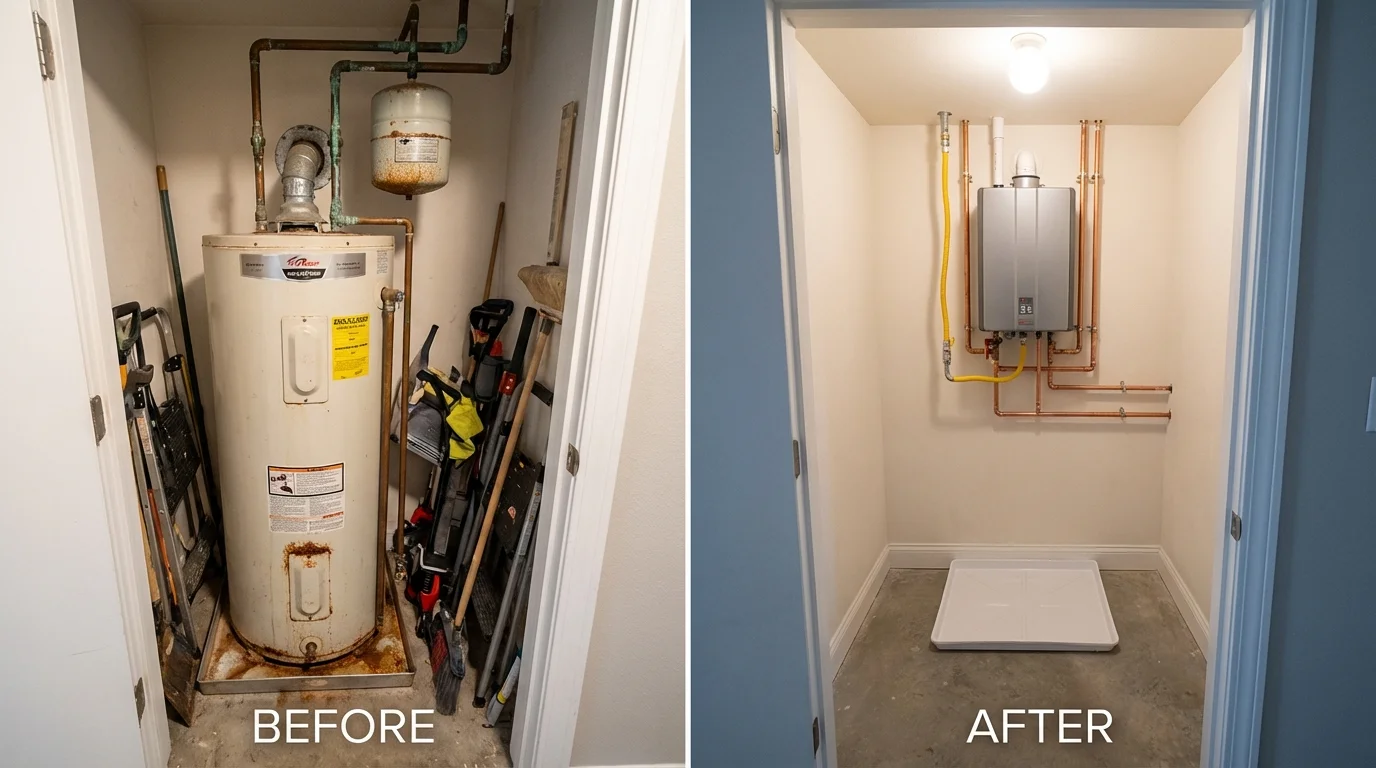 Tank water heater versus wall-mounted tankless unit comparison for Lincoln, ME homeowners